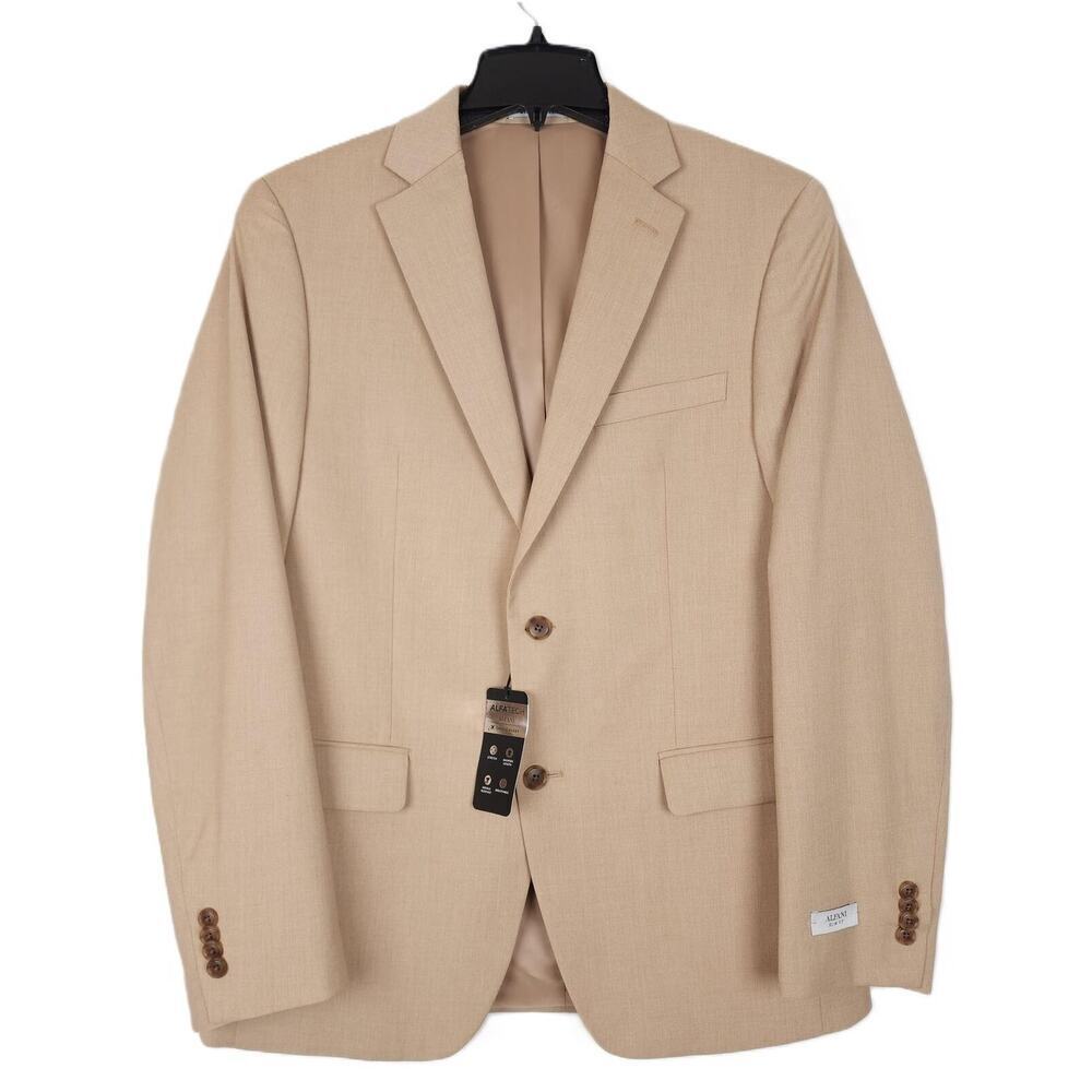 Alfani Mens Slim Fit Suit Jacket Blazer 42L Tan Caramel Solid Stretch Tech NWT